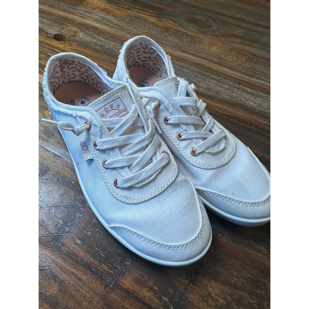 Skechers BOBS B Cute White Frayed Canvas Sneakers 33492 Womens 6.5 Leopard